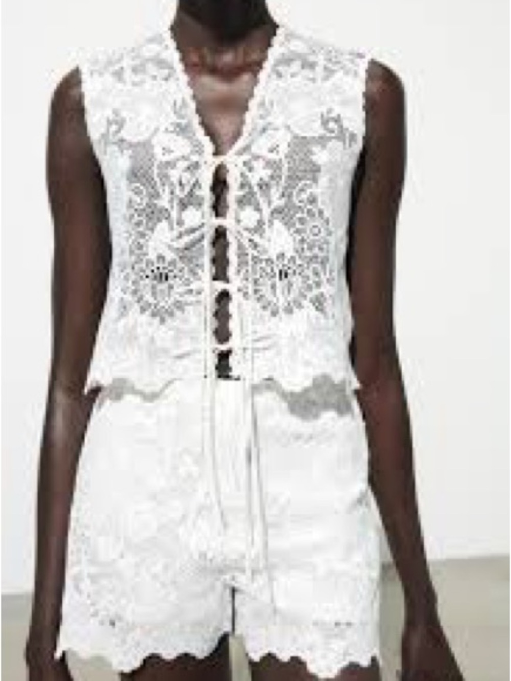 Zara White Lace Tie-Front Top